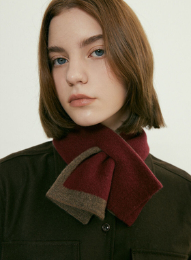 好看好看！优质山羊绒围巾女冬季短款保暖护颈百搭拼色穿孔小围脖