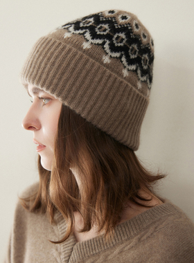 「英国费尔岛」100%山羊绒Cashmere慵懒复古保暖帽子情侣针织帽冬