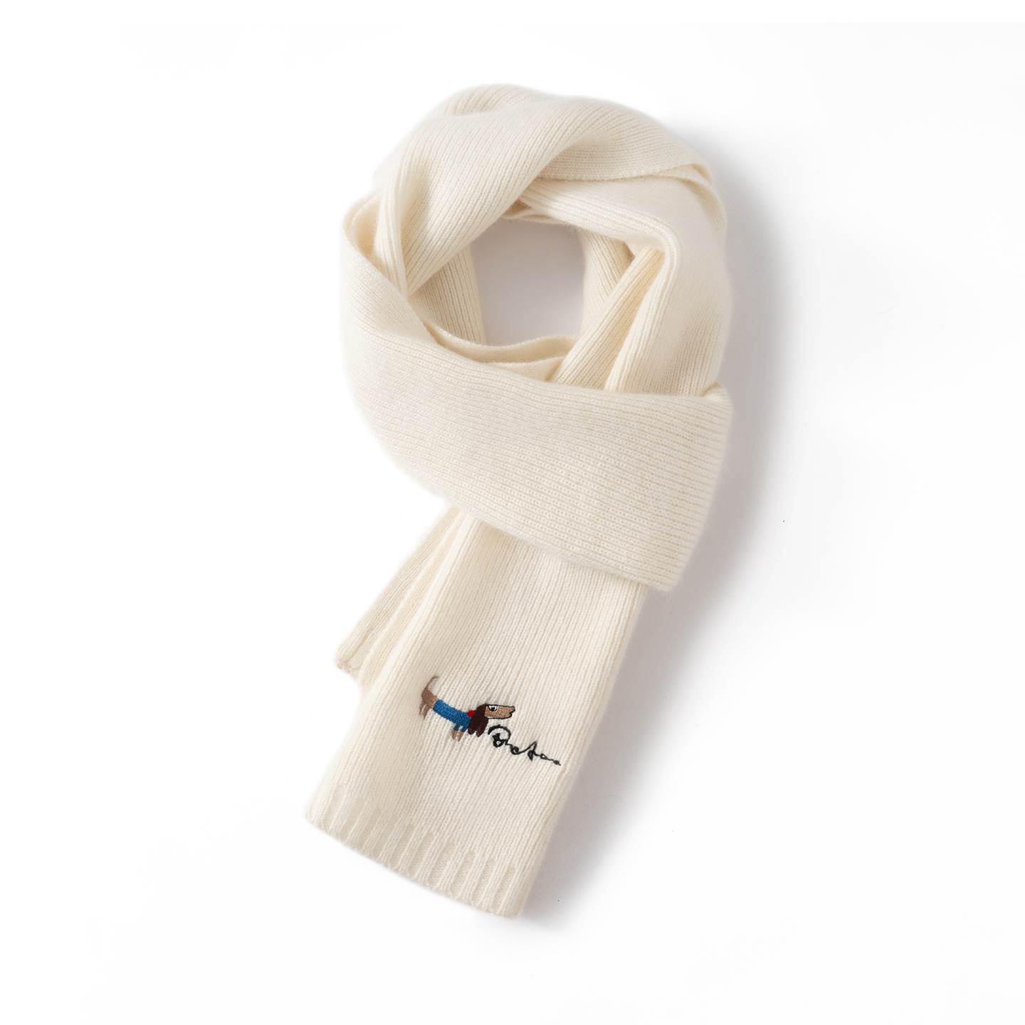 可爱小狗刺绣山羊绒围巾