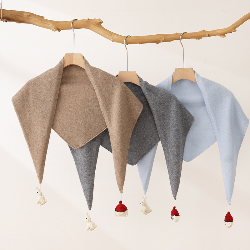 cashmere秋冬新款时尚百搭保暖简约针织小披肩女可爱卡通三角围巾