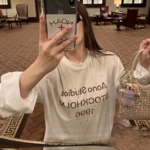1996烫钻镜面印花长袖T恤女休闲内搭上衣