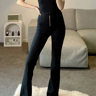 2025新款喇叭瑜伽裤女高腰弹力紧身运动前金拉链修身长裤