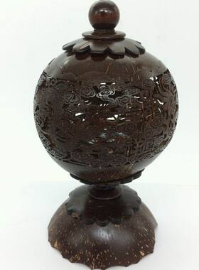 厂家直销海南特色椰雕储物茶叶罐 手工镂雕香炉灯 创意工艺礼品