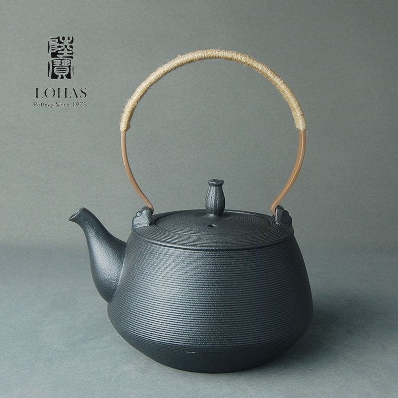 陶壶陆宝陶瓷烧水茶壶铜制提梁