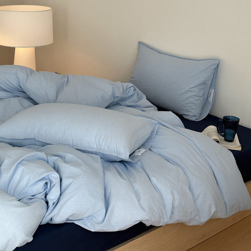 全棉纸感棉简约纯色四件套