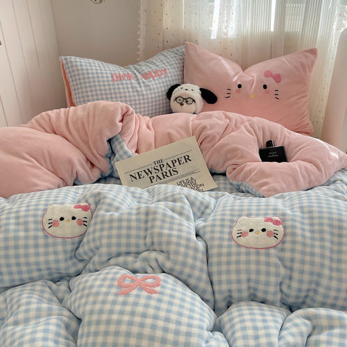 牛奶绒可爱猫咪ins少女四件套