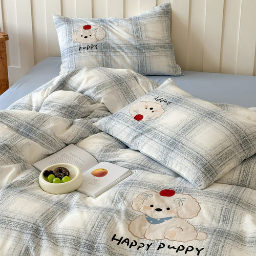 全棉双层纱贴布绣四件套可爱卡通