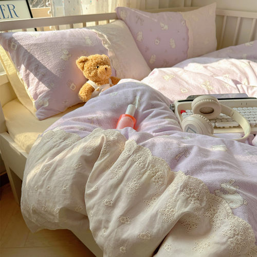 床单款四件套双层纱蕾丝花边