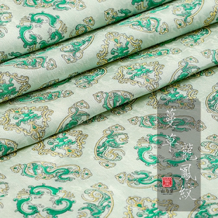 FS风尚蔓草龙凤纹40姆米桑蚕丝四重纬织金布料女士连衣裙服装面料