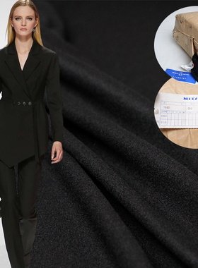 FS风尚日本进口牛皮纸原包装黑色纯羊毛法兰呢布料女西装裤子面料