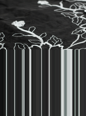 FS风尚黑色真丝雪纺白色花朵绣花桑蚕丝绸布料女连衣裙服装面料