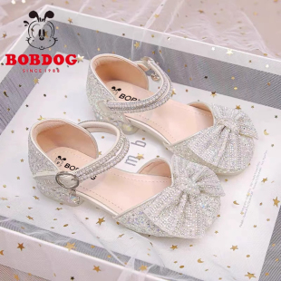 巴布豆真皮儿童公主鞋女童皮鞋2026新款夏季凉鞋小女孩水晶鞋单鞋