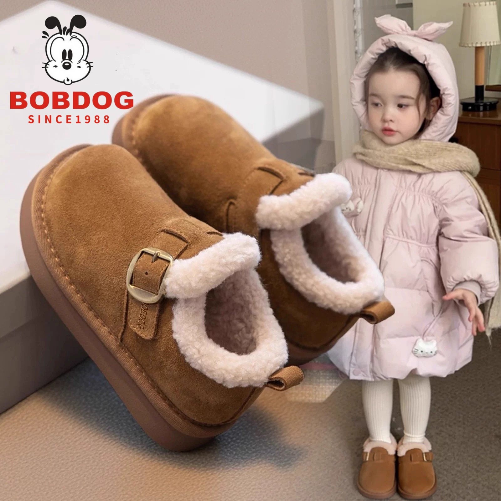 巴布豆真皮女童勃肯鞋儿童毛毛鞋2025新款冬季中大童加绒保暖棉鞋,童鞋/婴儿鞋/亲子鞋,雪地靴,淘宝优惠券,粉丝福利购,淘宝优惠卷