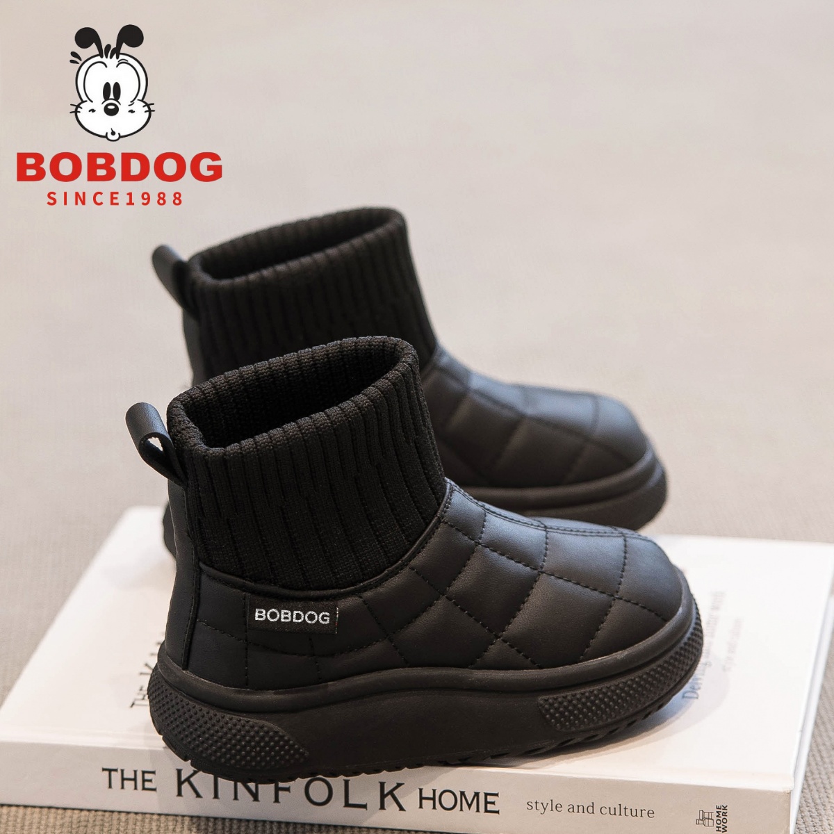 巴布豆真皮女童雪地靴加绒保暖