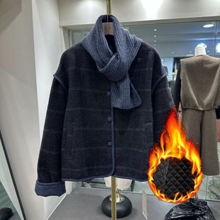 圆领新款复古羊毛毛呢韩系外套短款2025秋冬保暖内里小个子上衣女