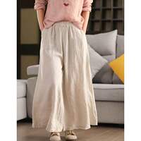 2026 New style cotton and linen wide-leg pants for women, retro sand-washed wide-leg pants, casual elastic tight waist slimming, 9-inch pants for summer loose thumbnail 7