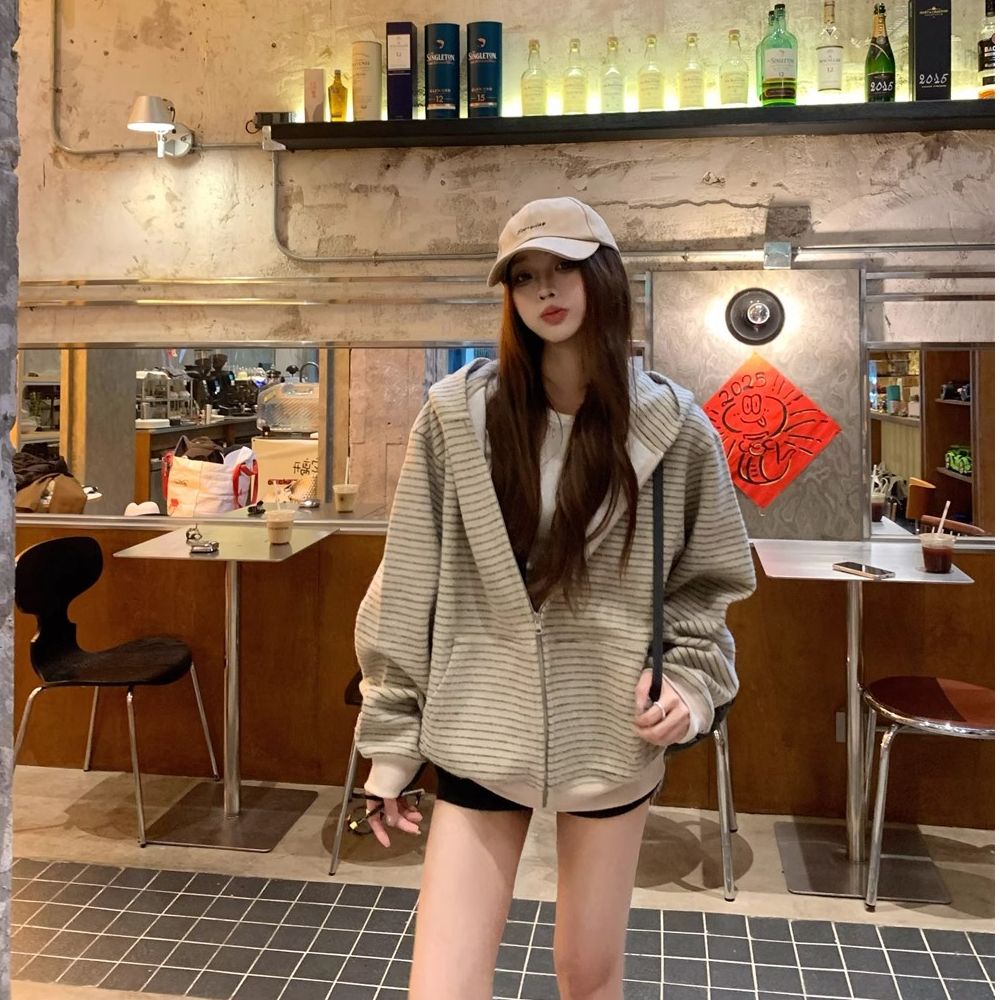 美式复古韩系连帽卫衣外套女秋冬