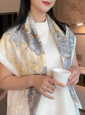 真丝斜纹88大方巾山茶花披肩