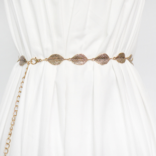 收腰腰链胖MM雕花细链条 链子配连衣裙小树叶新款 古铜色春夏款 衬衫