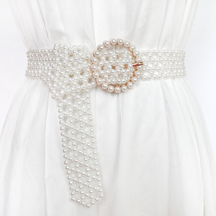 甜美百搭珍珠女装饰连衣裙裤子裙子圆扣皮带汉服复古韩国衬衫腰带