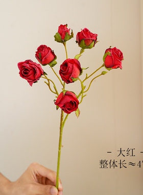 欧式复古仿真焦边玫瑰 室内酒店装饰摆件婚庆布景绢花单枝7头玫瑰