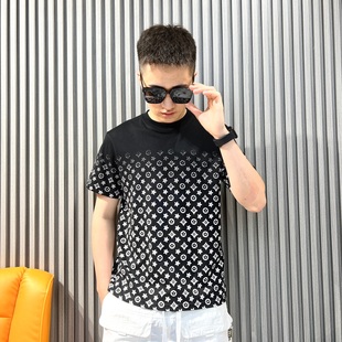 圆领套头宽松百搭上衣潮 渐变满天星休闲半袖 老花短袖 棉T恤男夏季