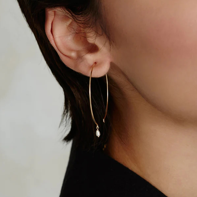 MINI BLOOM 极简极细米粒珍珠大单圈耳环简约百搭时尚珍珠耳钉