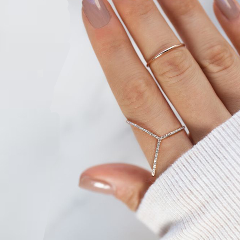 MINI BLOOM 极简Y字线条锆石戒指纯银