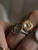 MINIBLOOM 小众Heart方形心脏纯银戒指开口戒金色纯银戒指可调节