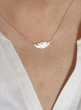 MINIBLOOM 鎏金质感金色羽毛纯银项链法式浪漫文艺女生羽翼