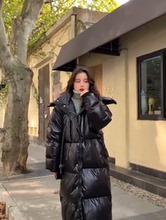 黑色亮面棉衣女2020年新款冬季中长款过膝韩版宽松面包服羽绒棉服