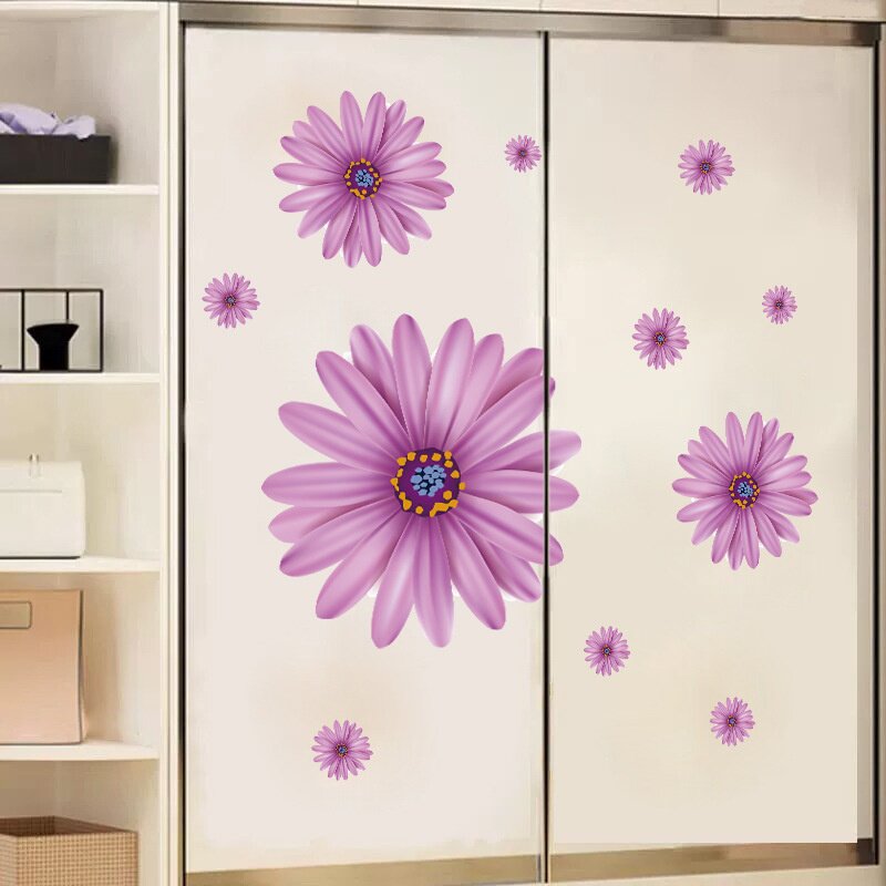 紫色雏菊贴花自粘墙面遮丑贴纸装饰小图案瓷砖遮挡墙壁贴画墙贴
