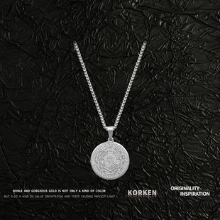 KORKEN国潮中国风七芒星男潮钛钢项链嘻哈个性配饰情侣款圆牌吊坠