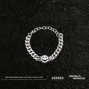 KORKEN手饰学生冷淡风笑脸字母方牌韩版 钛钢不掉色手链男女情侣款