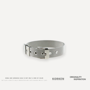 KORKEN冷淡风手链欧美日韩复古男女情侣网状银色钛钢手环表带扣链