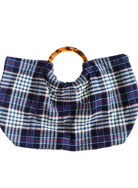 HUJI祤集Noble手提包老布TISSAGE格纹手织布