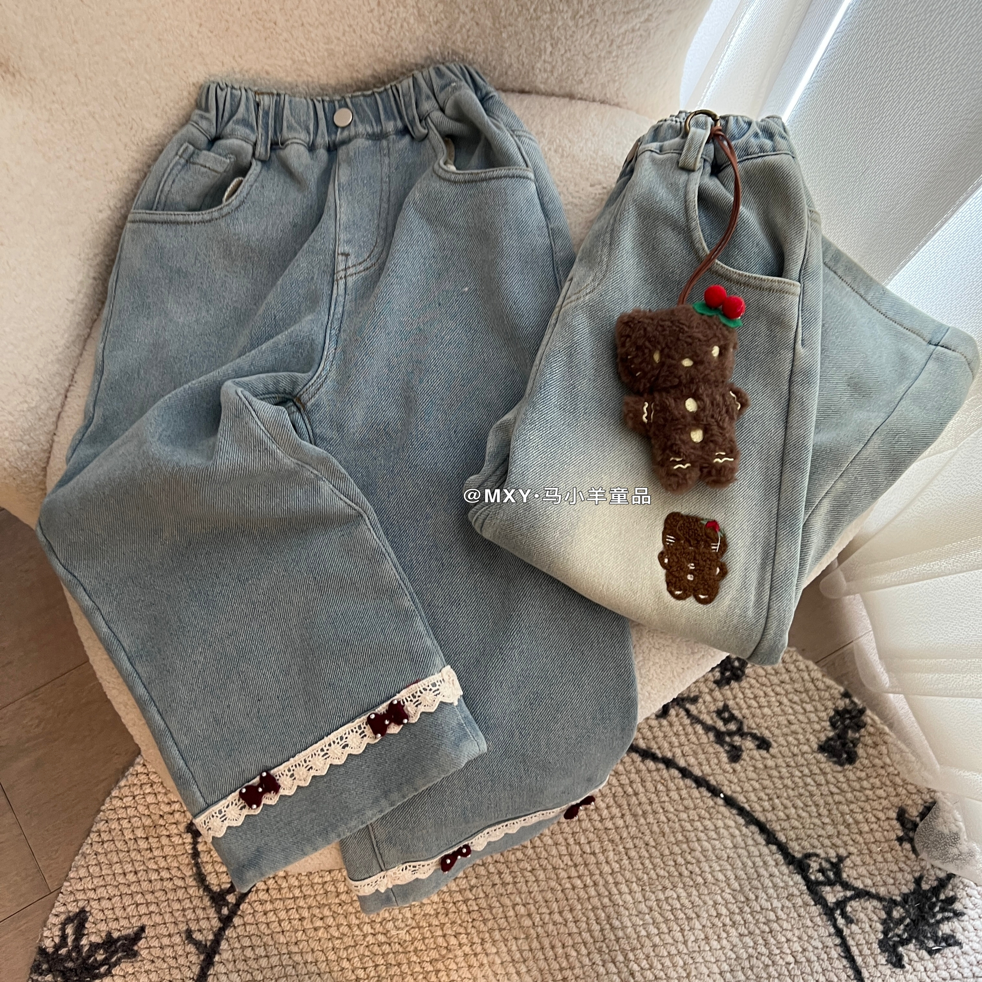 软糯百搭女童加绒牛仔裤直筒裤子