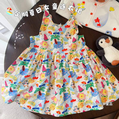 女童棉布连衣裙度假蝴蝶结裙子