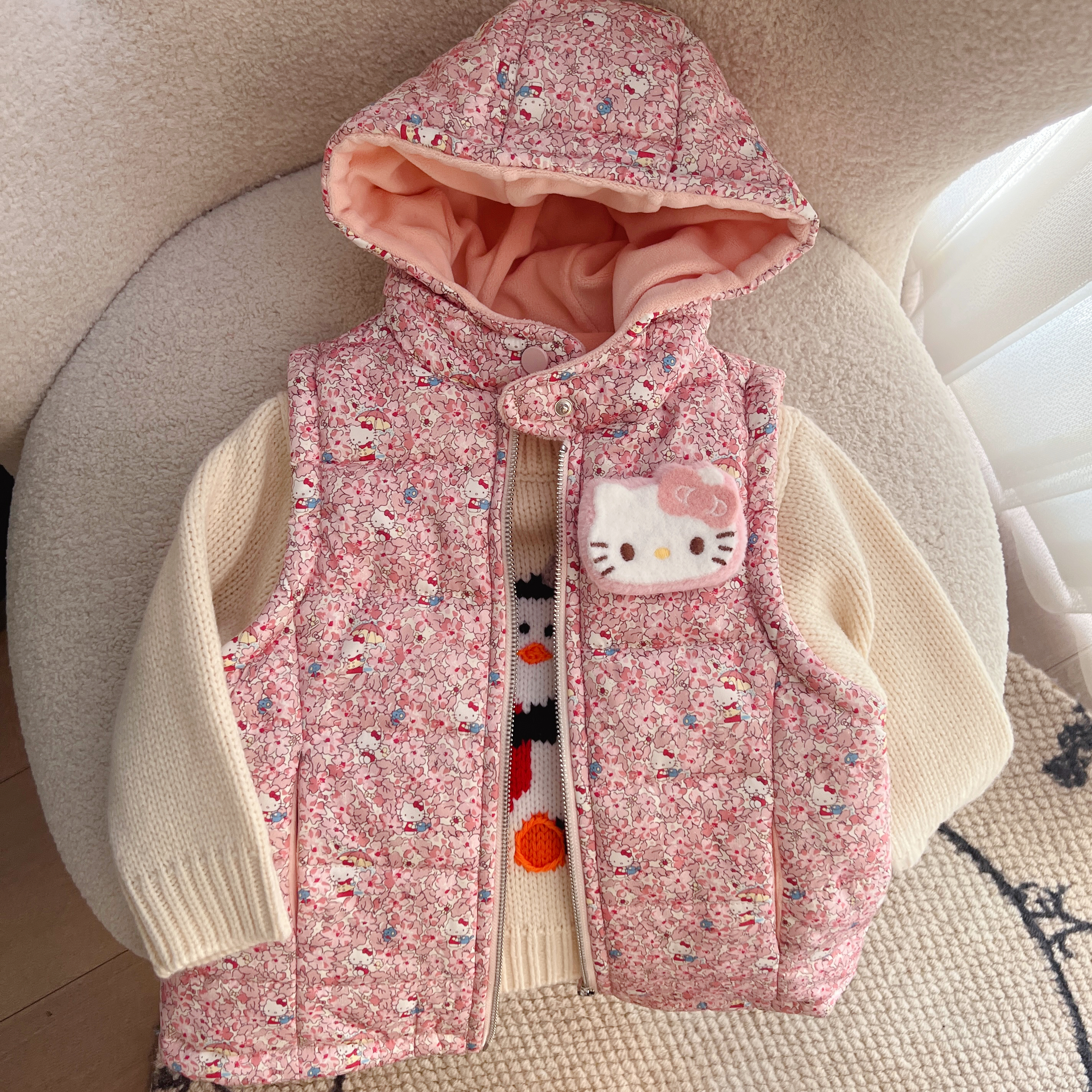 亲子款百搭儿童连帽马甲猫咪坎肩