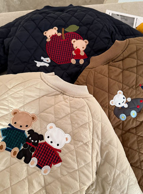 保暖～日系F熊儿童棉服 24秋冬款宝宝加绒飞行服夹克男女童外套潮