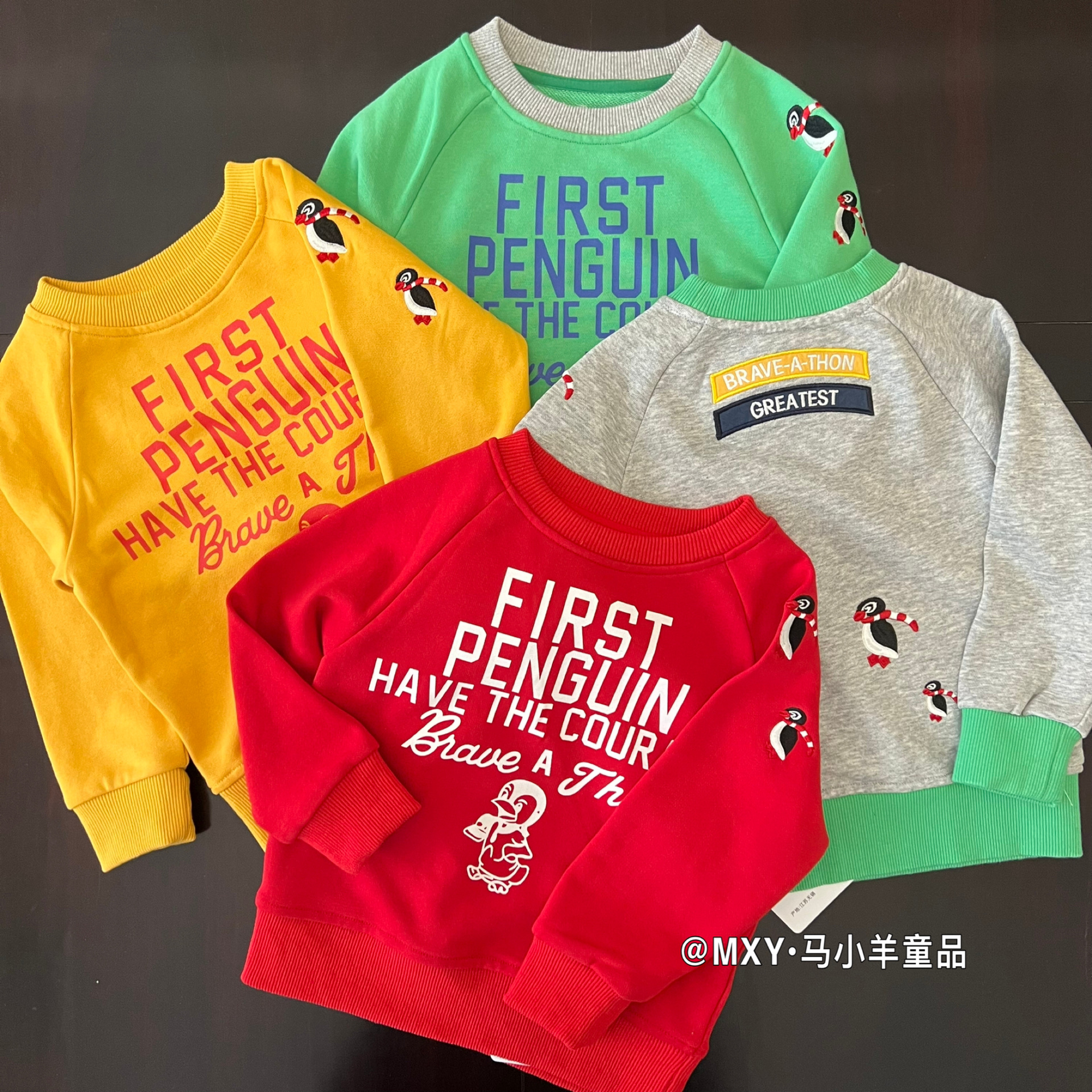 日系DD儿童企鹅长袖卫衣卡通刺绣