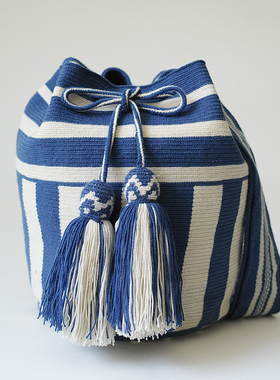 哥仑比亚WAYUU部落手工编织包瓦尤包单股大号蓝白薯条简约INS