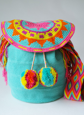 哥仑比亚WAYUU部落手工编织包瓦尤包双股大号TI芙尼蓝带盖