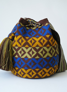 哥仑比亚WAYUU部落手工编织包瓦尤包单股大号咖宝蓝黄绿几何