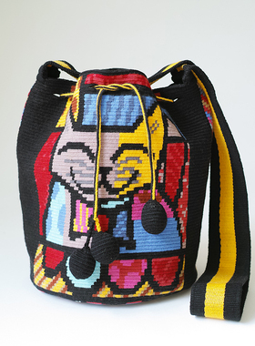 哥仑比亚WAYUU部落手工编织包瓦尤包单股大号黑色抽象猫小蛋抽