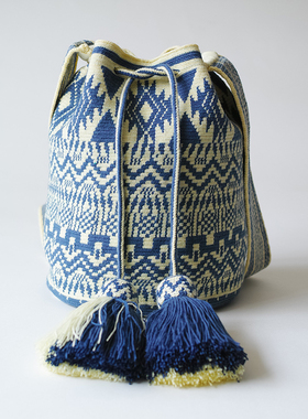 哥仑比亚WAYUU部落手工编织包瓦尤包单股大号蓝奶白Z中式文艺风