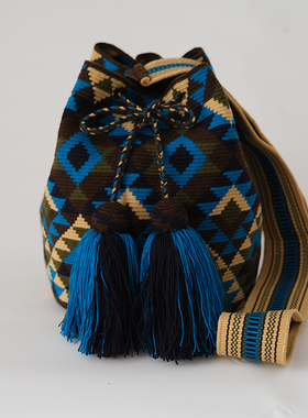 哥仑比亚WAYUU部落手工编织包瓦尤包单股大号锯齿蓝绿米