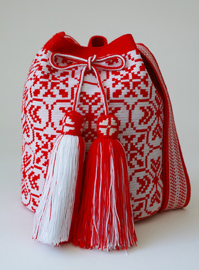 哥仑比亚WAYUU部落手工编织包瓦尤包单股大号白红好球欧式图腾