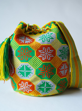哥仑比亚WAYUU部落手工编织包瓦尤包单股大号黄色有钱人图腾