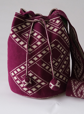 哥仑比亚WAYUU部落手工编织包瓦尤包单股大号玫瑰紫金线